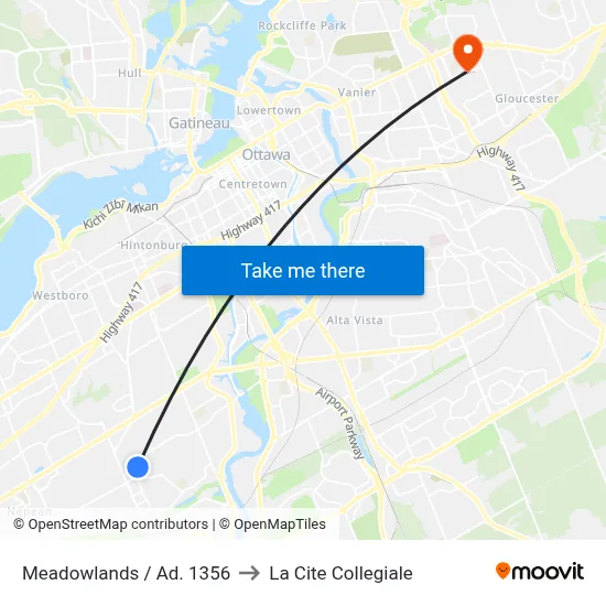 Meadowlands / Ad. 1356 to La Cite Collegiale map