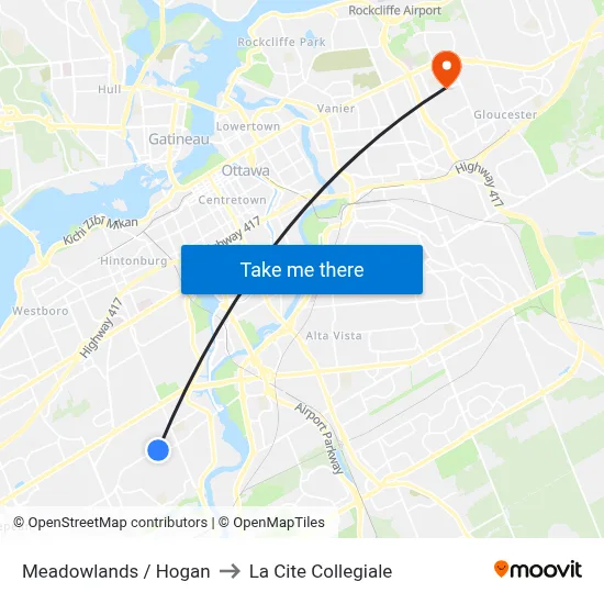Meadowlands / Hogan to La Cite Collegiale map