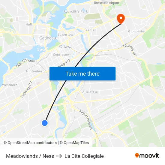 Meadowlands / Ness to La Cite Collegiale map