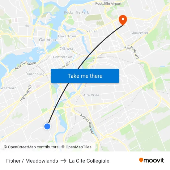 Fisher / Meadowlands to La Cite Collegiale map