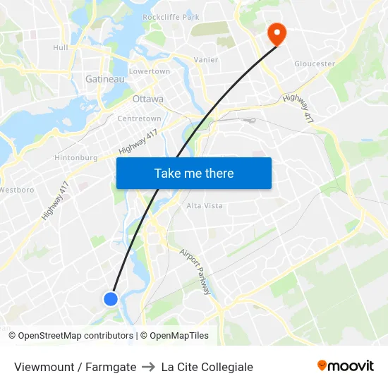 Viewmount / Farmgate to La Cite Collegiale map