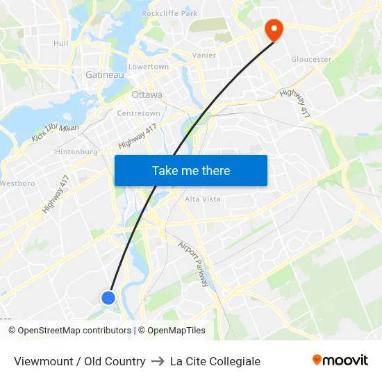 Viewmount / Old Country to La Cite Collegiale map