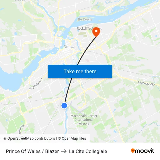 Prince Of Wales / Blazer to La Cite Collegiale map