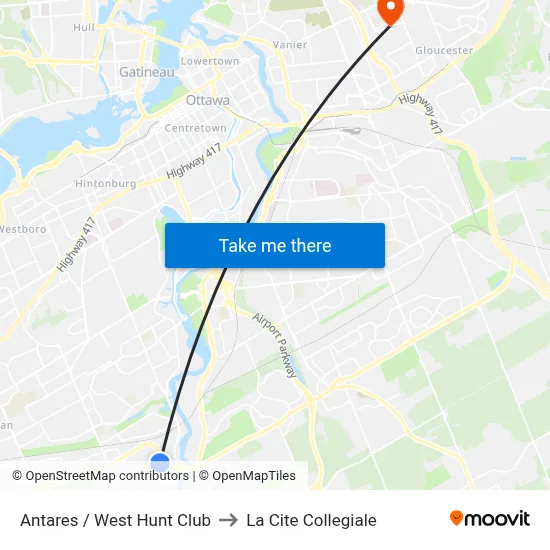 Antares / West Hunt Club to La Cite Collegiale map