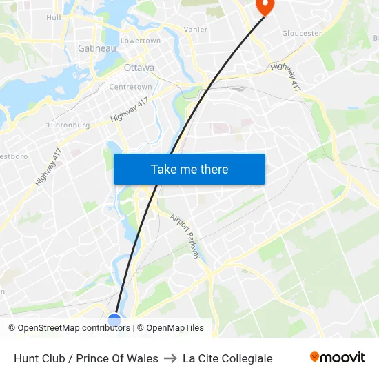 Hunt Club / Prince Of Wales to La Cite Collegiale map
