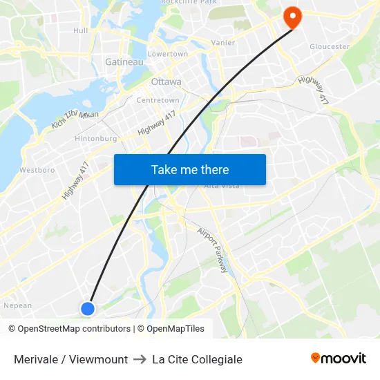 Merivale / Viewmount to La Cite Collegiale map