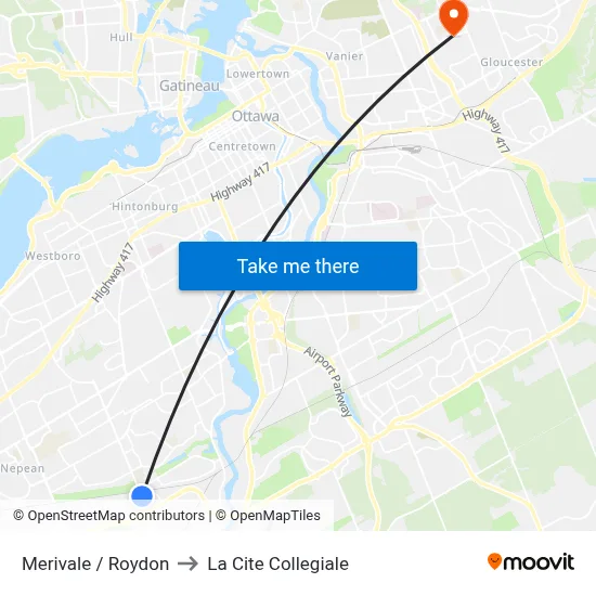 Merivale / Roydon to La Cite Collegiale map