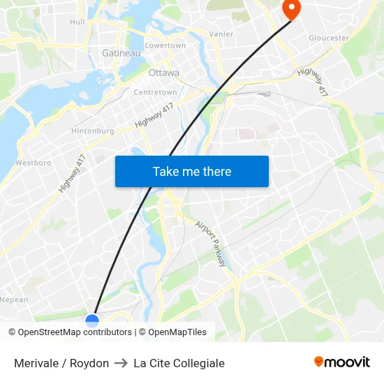 Merivale / Roydon to La Cite Collegiale map