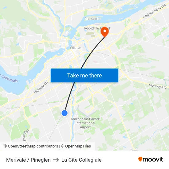 Merivale / Pineglen to La Cite Collegiale map