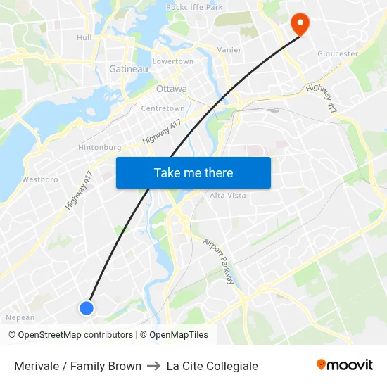 Merivale / Family Brown to La Cite Collegiale map