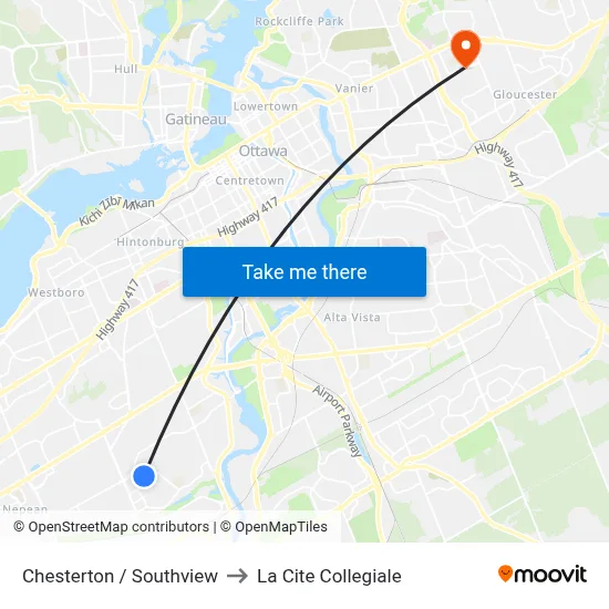 Chesterton / Southview to La Cite Collegiale map