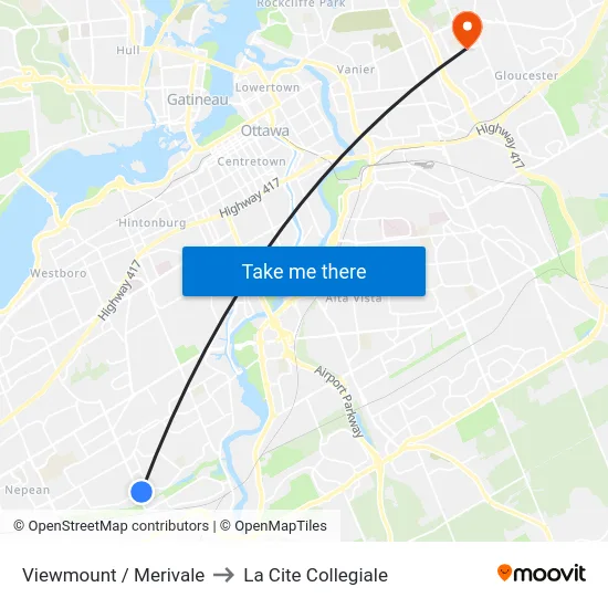 Viewmount / Merivale to La Cite Collegiale map