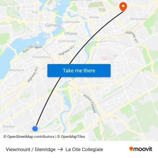 Viewmount / Glenridge to La Cite Collegiale map