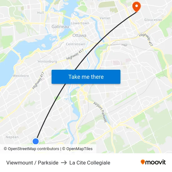 Viewmount / Parkside to La Cite Collegiale map