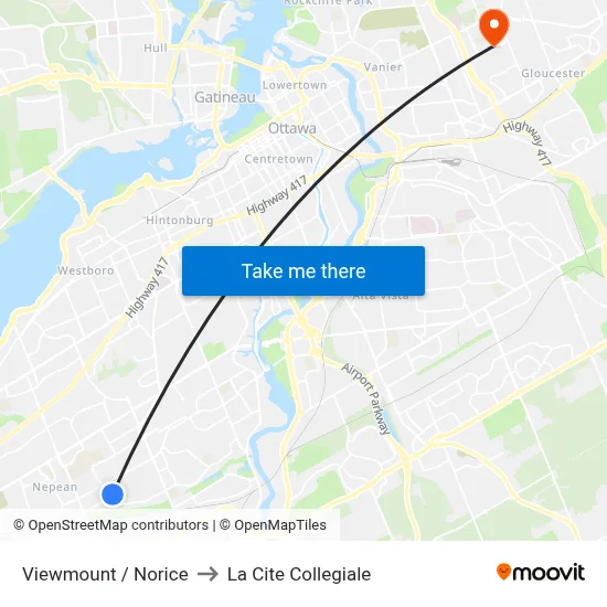 Viewmount / Norice to La Cite Collegiale map