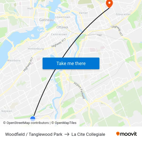 Woodfield / Tanglewood Park to La Cite Collegiale map