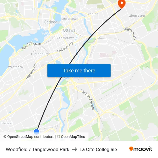 Woodfield / Tanglewood Park to La Cite Collegiale map