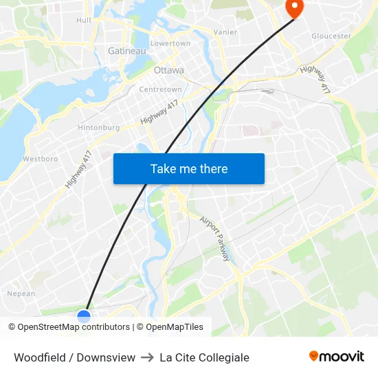 Woodfield / Downsview to La Cite Collegiale map