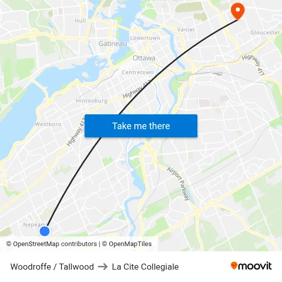 Woodroffe / Tallwood to La Cite Collegiale map