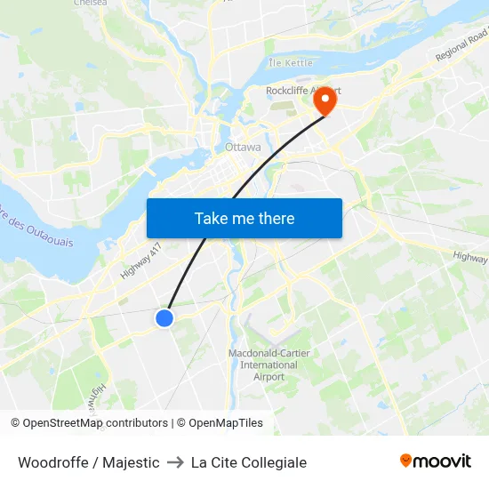Woodroffe / Majestic to La Cite Collegiale map