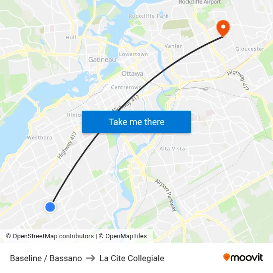 Baseline / Bassano to La Cite Collegiale map