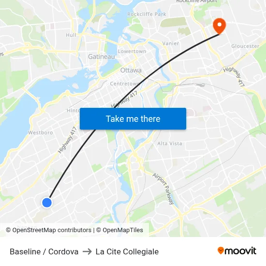 Baseline / Cordova to La Cite Collegiale map