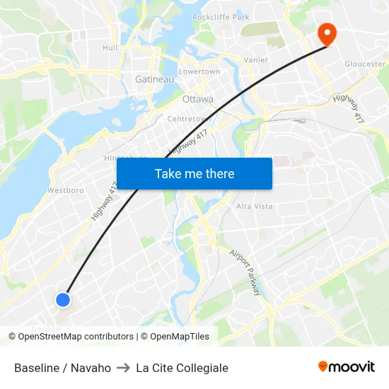 Baseline / Navaho to La Cite Collegiale map