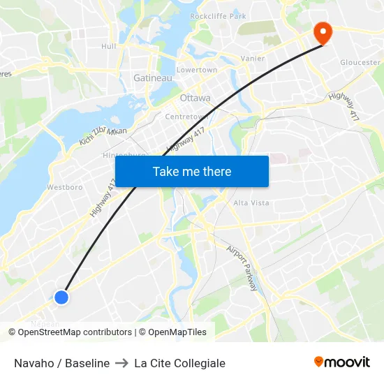 Navaho / Baseline to La Cite Collegiale map