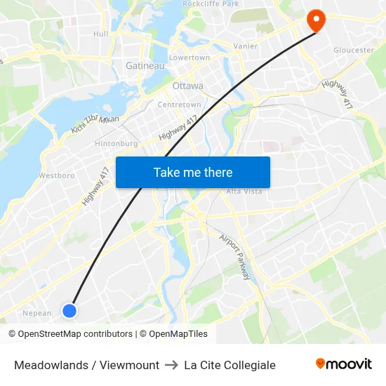 Meadowlands / Viewmount to La Cite Collegiale map