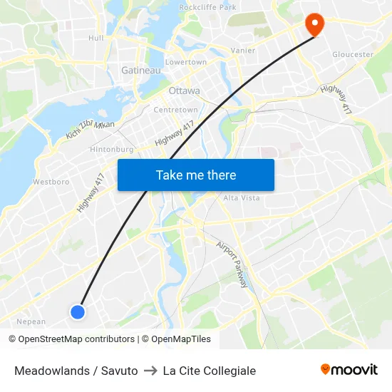 Meadowlands / Savuto to La Cite Collegiale map