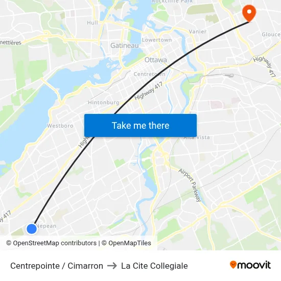 Centrepointe / Cimarron to La Cite Collegiale map