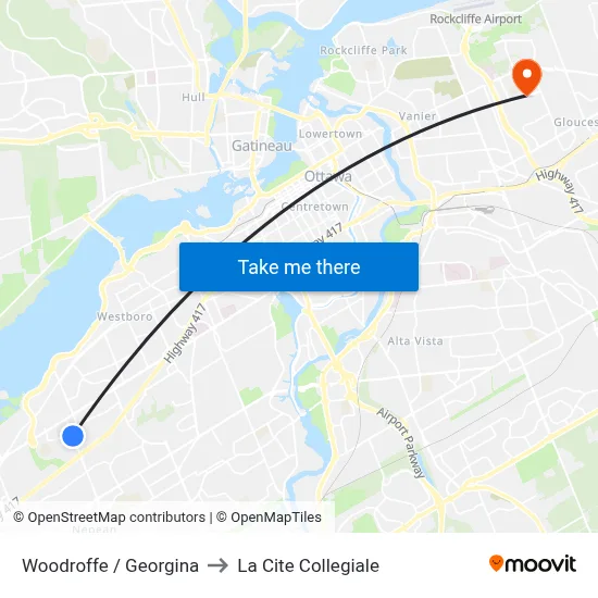 Woodroffe / Georgina to La Cite Collegiale map