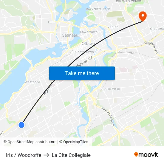 Iris / Woodroffe to La Cite Collegiale map