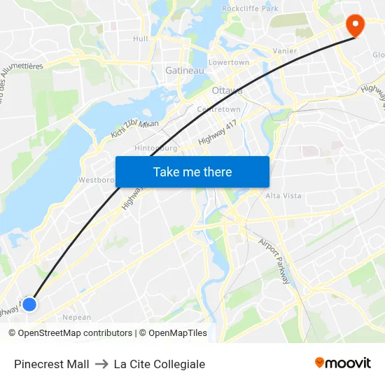 Pinecrest Mall to La Cite Collegiale map