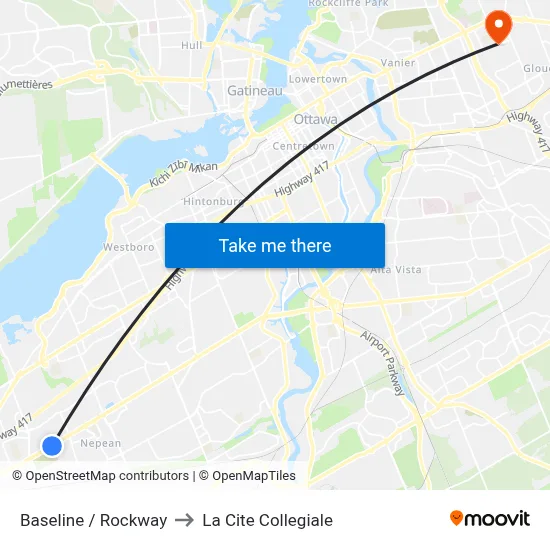Baseline / Rockway to La Cite Collegiale map