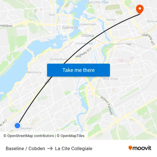 Baseline / Cobden to La Cite Collegiale map