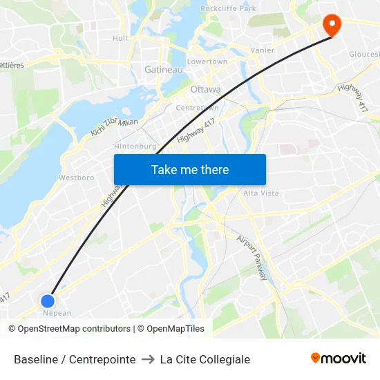 Baseline / Centrepointe to La Cite Collegiale map