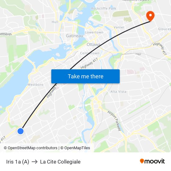 Iris 1a (A) to La Cite Collegiale map