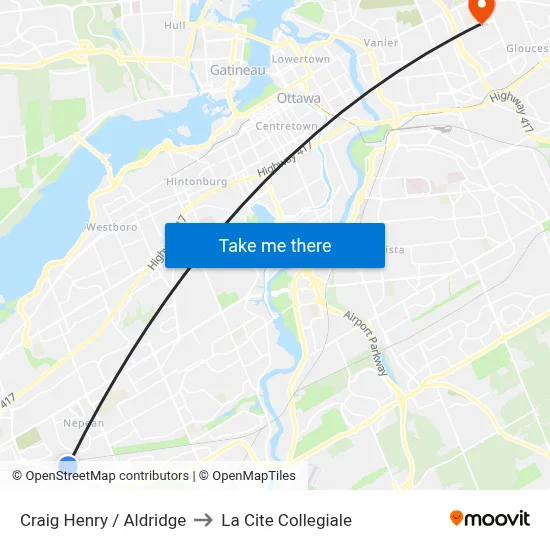 Craig Henry / Aldridge to La Cite Collegiale map