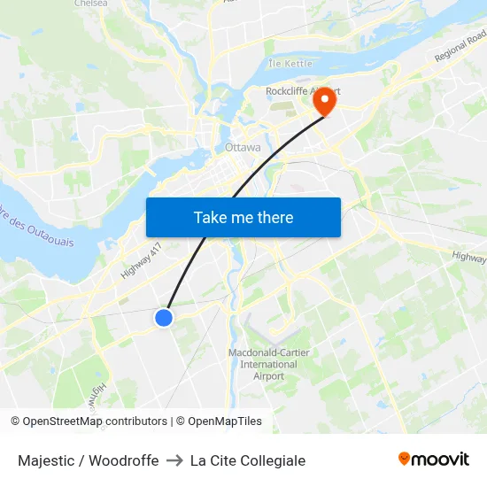 Majestic / Woodroffe to La Cite Collegiale map