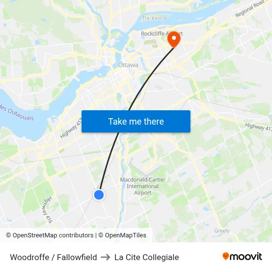 Woodroffe / Fallowfield to La Cite Collegiale map
