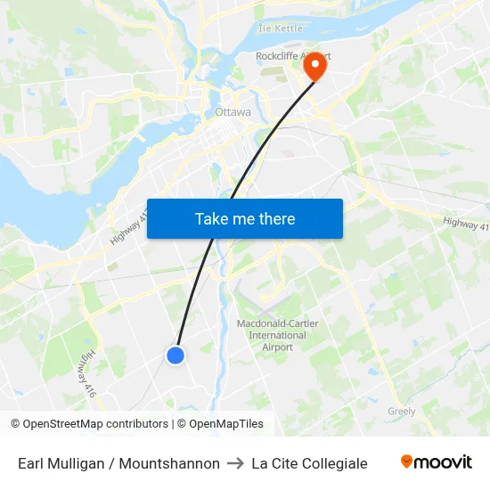 Earl Mulligan / Mountshannon to La Cite Collegiale map