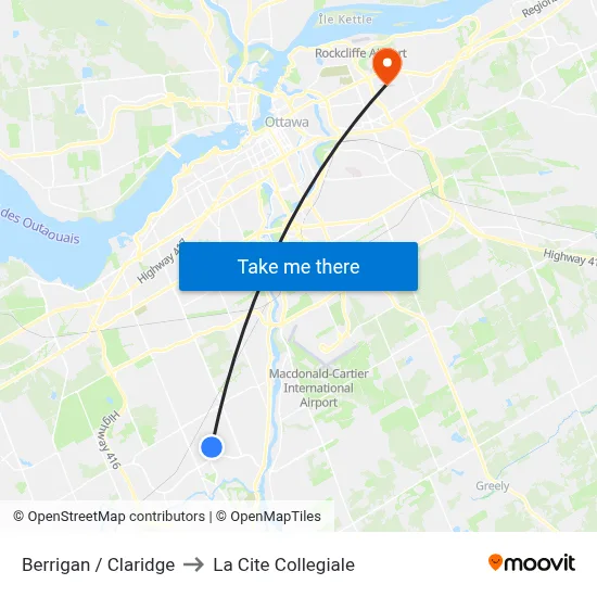 Berrigan / Claridge to La Cite Collegiale map