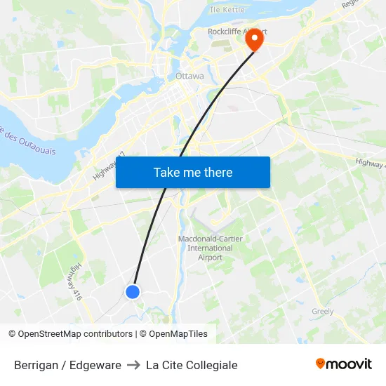 Berrigan / Edgeware to La Cite Collegiale map
