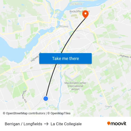 Berrigan / Longfields to La Cite Collegiale map