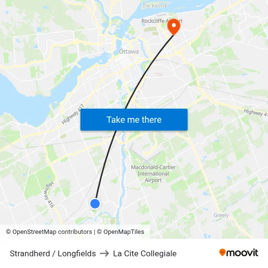 Strandherd / Longfields to La Cite Collegiale map