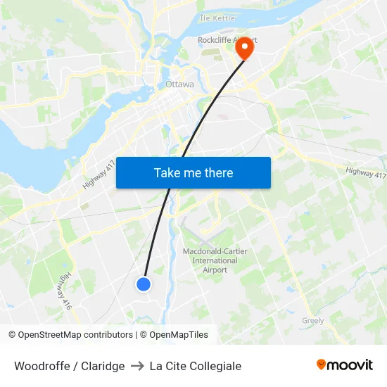 Woodroffe / Claridge to La Cite Collegiale map