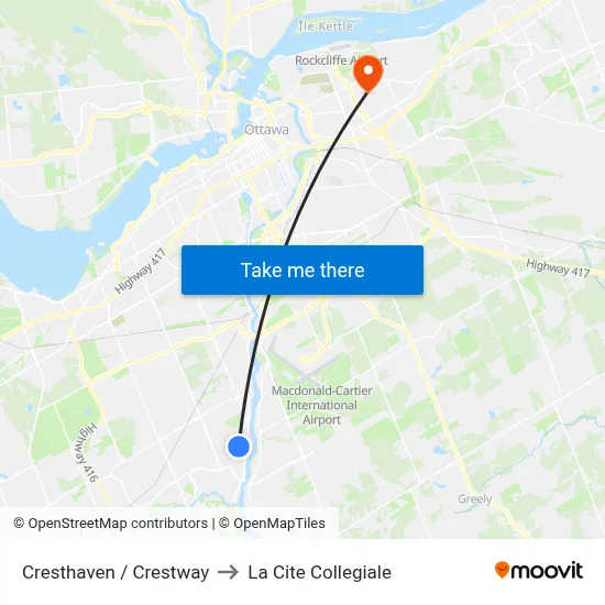 Cresthaven / Crestway to La Cite Collegiale map