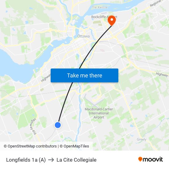 Longfields 1a (A) to La Cite Collegiale map