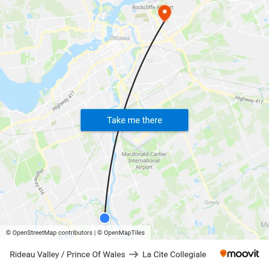 Rideau Valley / Prince Of Wales to La Cite Collegiale map